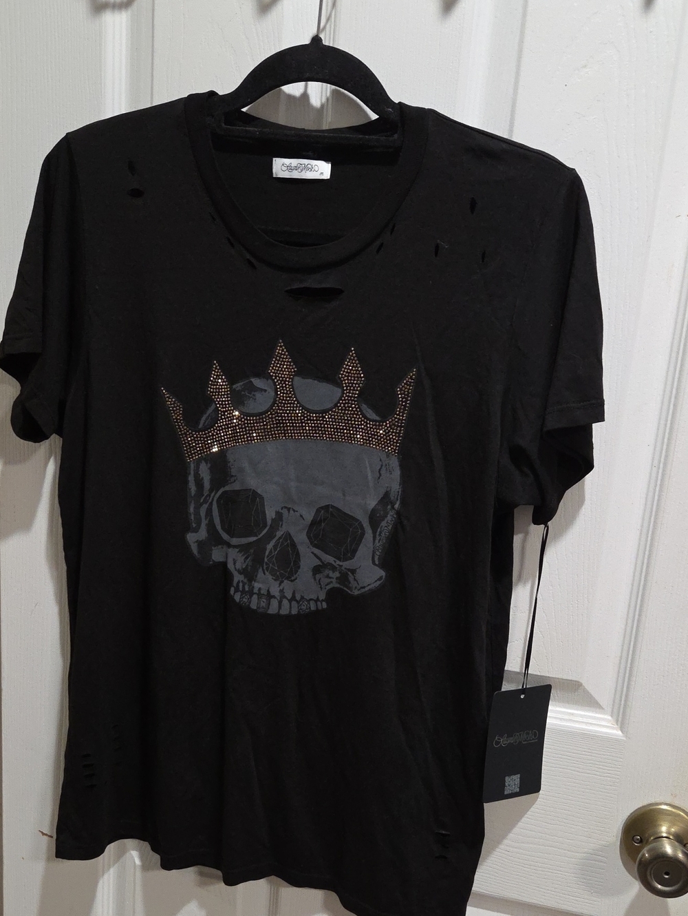 Lauren Moshi Black Skull Tee with Studded Crown